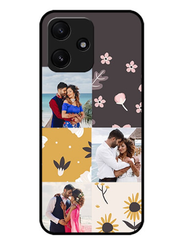 Custom Poco M6 Pro 5G Photo Printing on Glass Case - 3 Images with Floral Design
