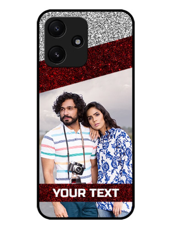 Custom Poco M6 Pro 5G Personalized Glass Phone Case - Image Holder with Glitter Strip Design