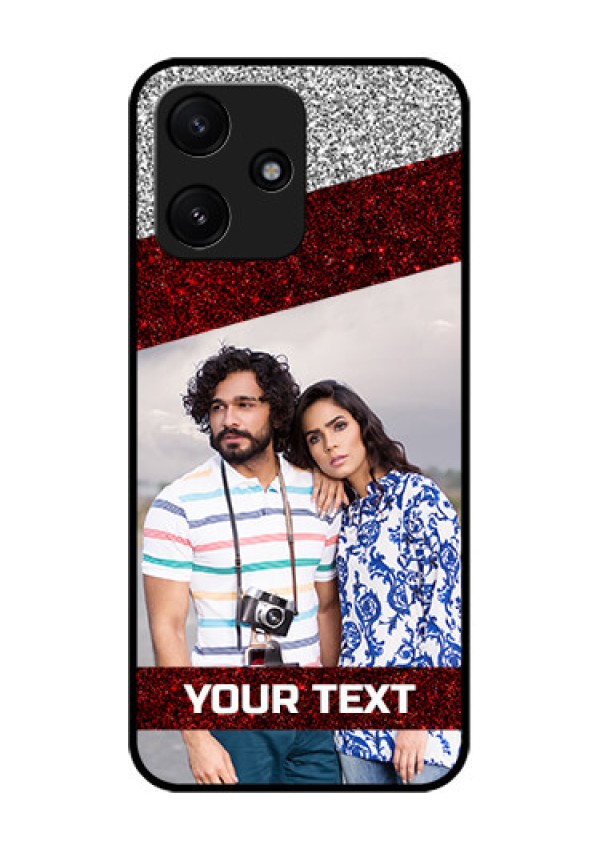 Poco M6 Pro 5G Personalized Glass Phone Case - Image Holder with Glitter Strip Design