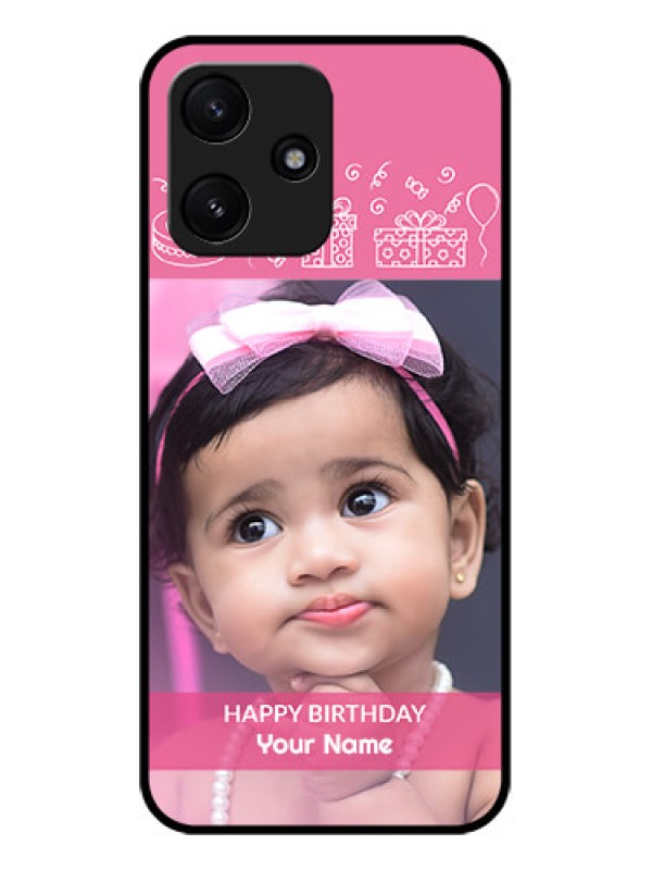 Custom Poco M6 Pro 5G Photo Printing on Glass Case - with Birthday Line Art Design