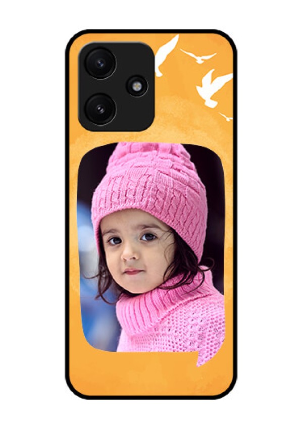 Poco M6 Pro 5G Personalized Glass Phone Case - Water Color Design with Bird Icons