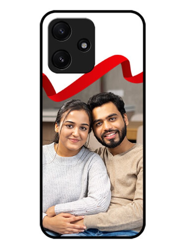 Custom Poco M6 Pro 5G Photo Printing on Glass Case - Red Ribbon Frame Design