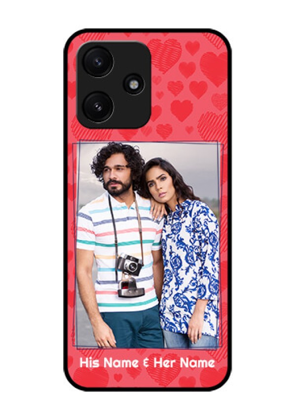 Poco M6 Pro 5G Photo Printing on Glass Case - with Red Heart Symbols Design