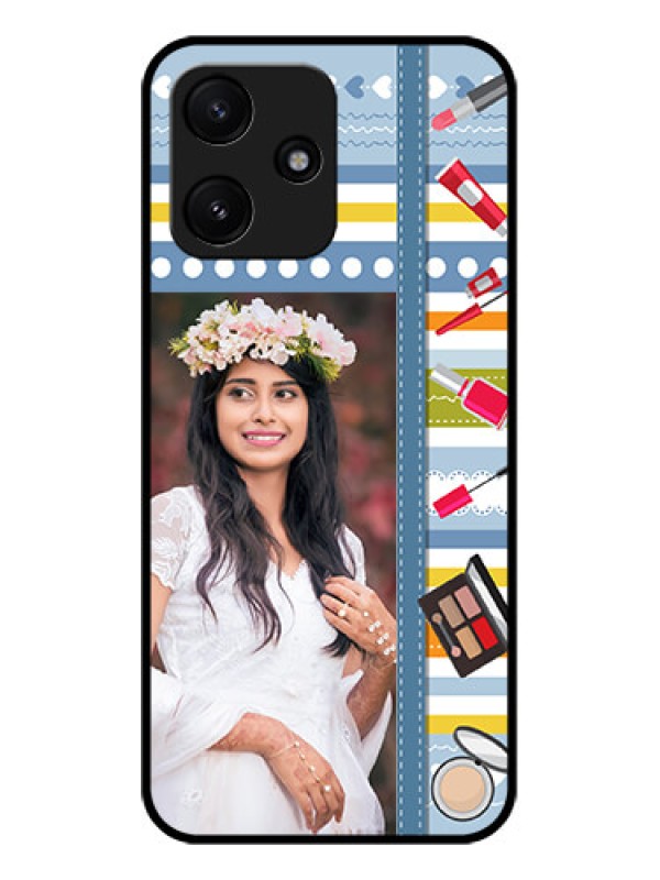 Custom Poco M6 Pro 5G Personalized Glass Phone Case - Makeup Icons Design