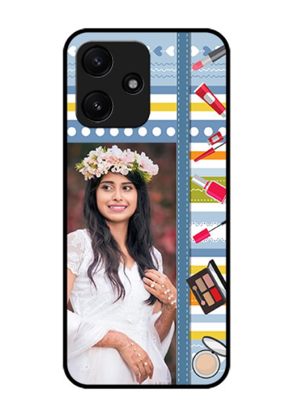 Poco M6 Pro 5G Personalized Glass Phone Case - Makeup Icons Design