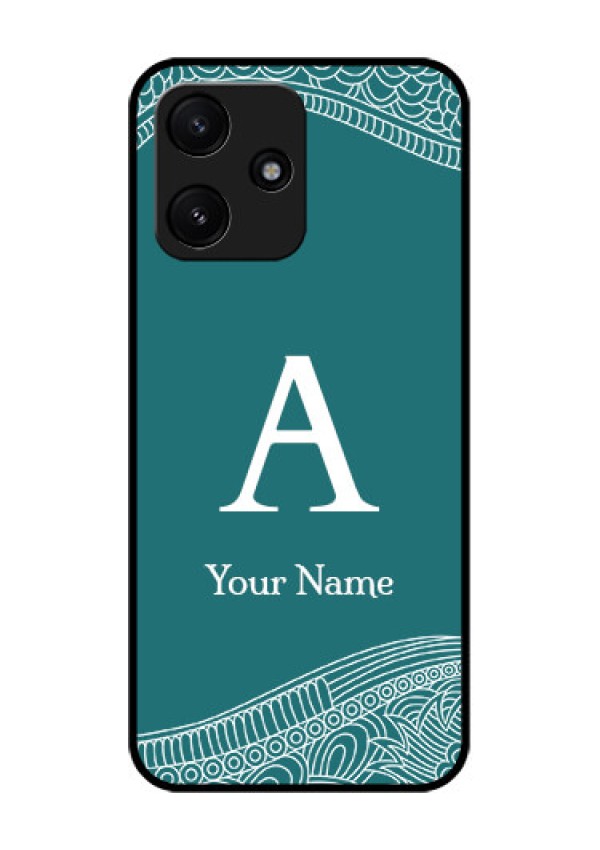 Poco M6 Pro 5G Personalized Glass Phone Case - line art pattern with custom name Design