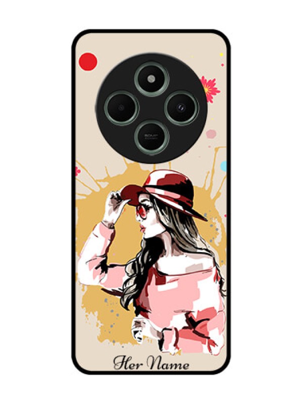 Custom Poco M7 5G Custom Glass Phone Case - Women With Pink Hat Design