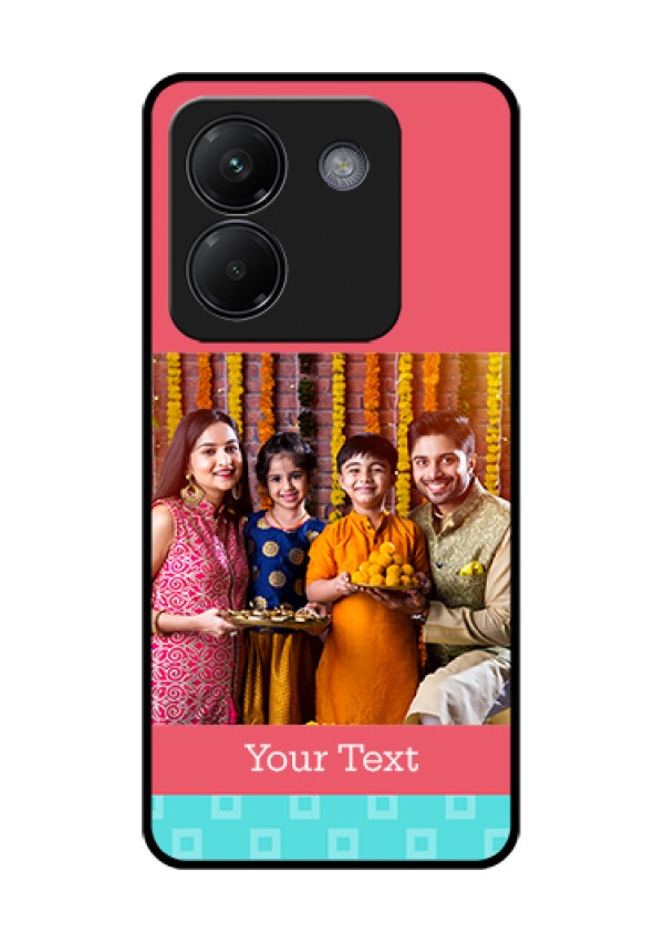 Poco M7 Pro 5G Custom Glass Phone Case - Peach & Blue Color Design