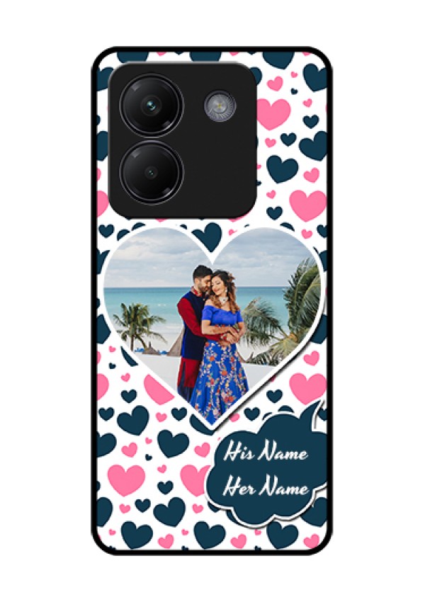 Poco M7 Pro 5G Custom Glass Phone Case - Pink & Blue Heart Design