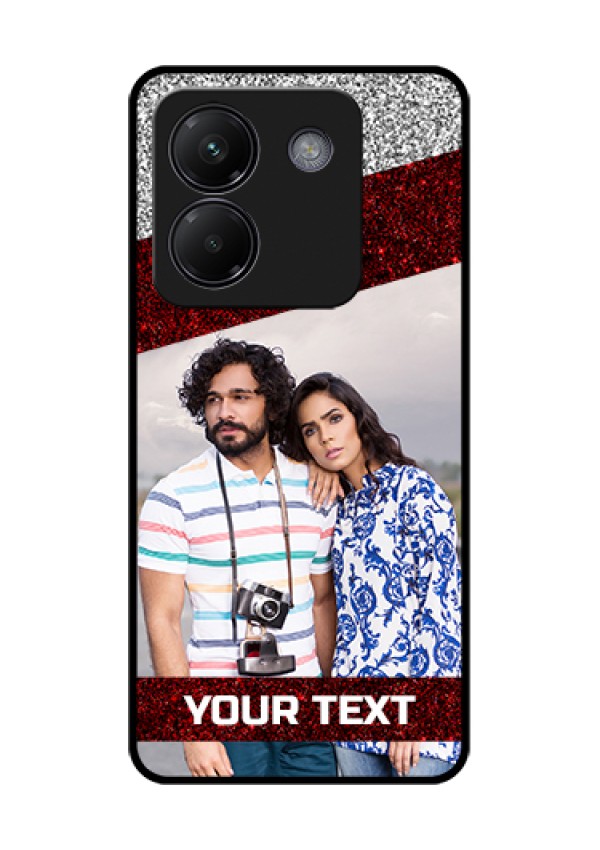 Poco M7 Pro 5G Custom Glass Phone Case - Image Holder With Glitter Strip Design