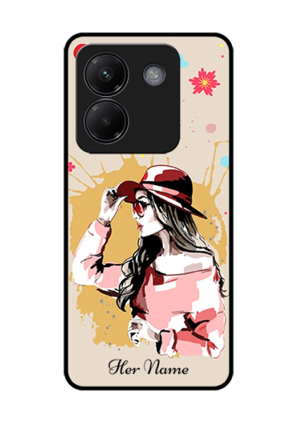 Poco M7 Pro 5G Custom Glass Phone Case - Women With Pink Hat Design