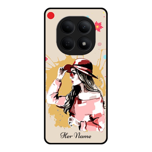 Poco M8 5G Custom Glass Phone Case - Women With Pink Hat Design Poco M8 5G Custom Glass Phone Case - Women With Pink Hat Design
