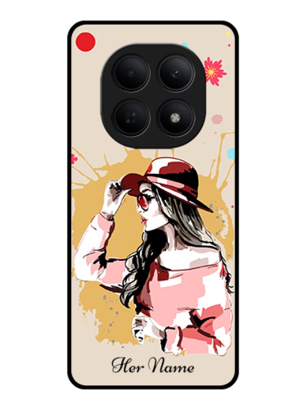 Custom Poco M8 5G Custom Glass Phone Case - Women With Pink Hat Design