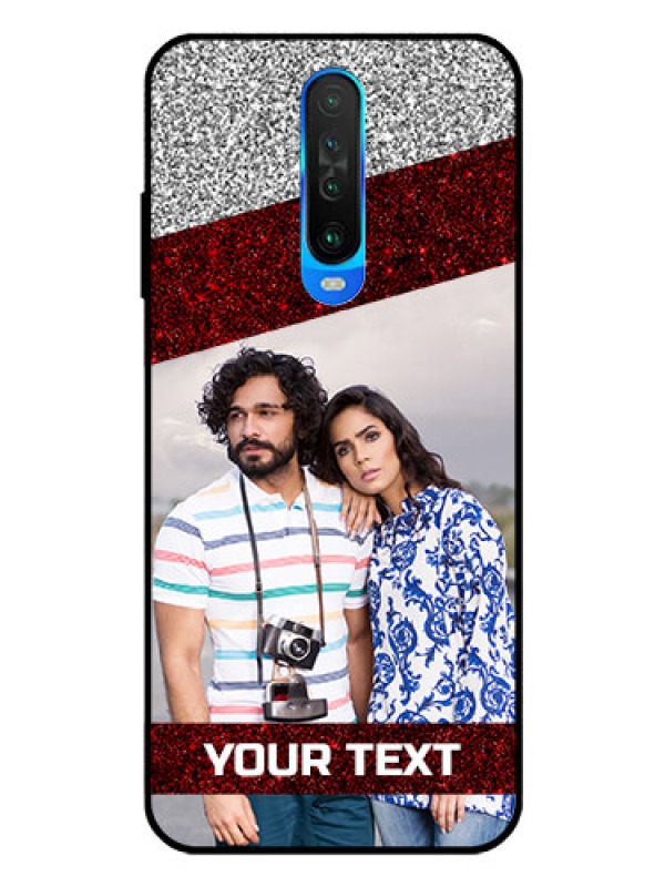 Custom Poco X2 Personalized Glass Phone Case  - Image Holder with Glitter Strip Design