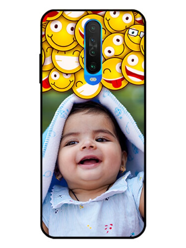 Custom Poco X2 Custom Glass Mobile Case  - with Smiley Emoji Design