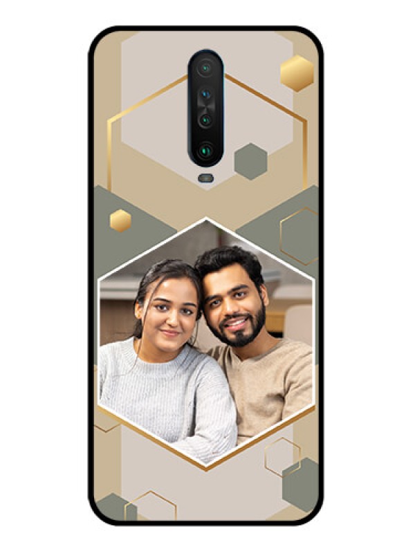 Custom Poco X2 Photo Printing on Glass Case - Stylish Hexagon Pattern Design