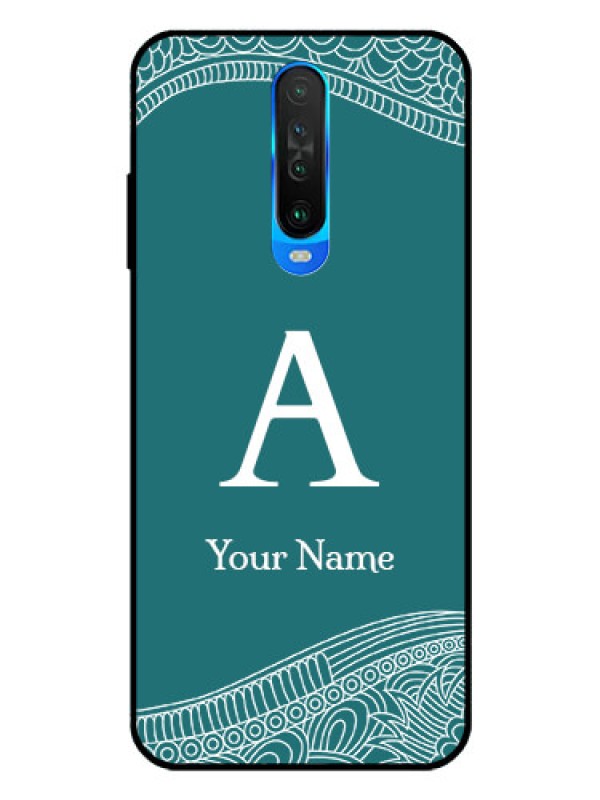 Custom Poco X2 Personalized Glass Phone Case - line art pattern with custom name Design