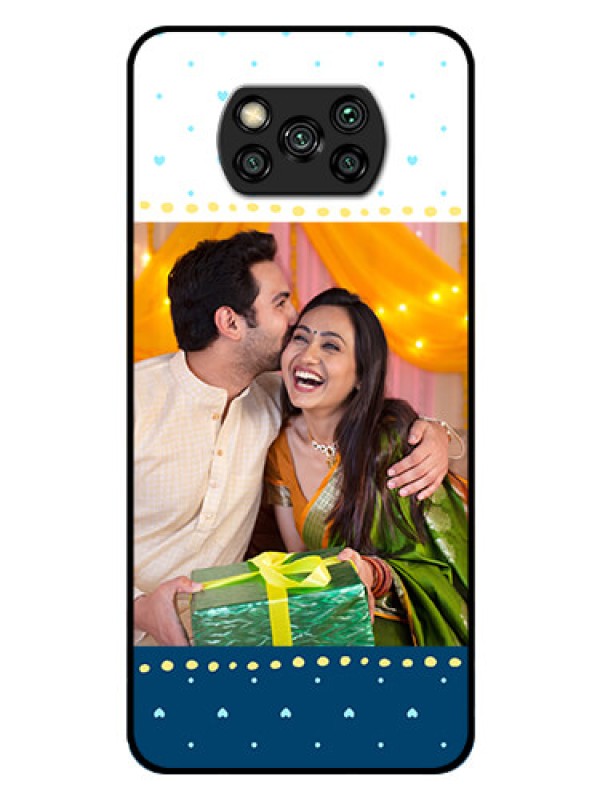 Custom Poco X3 Pro Personalized Glass Phone Case  - White and Blue Abstract Design