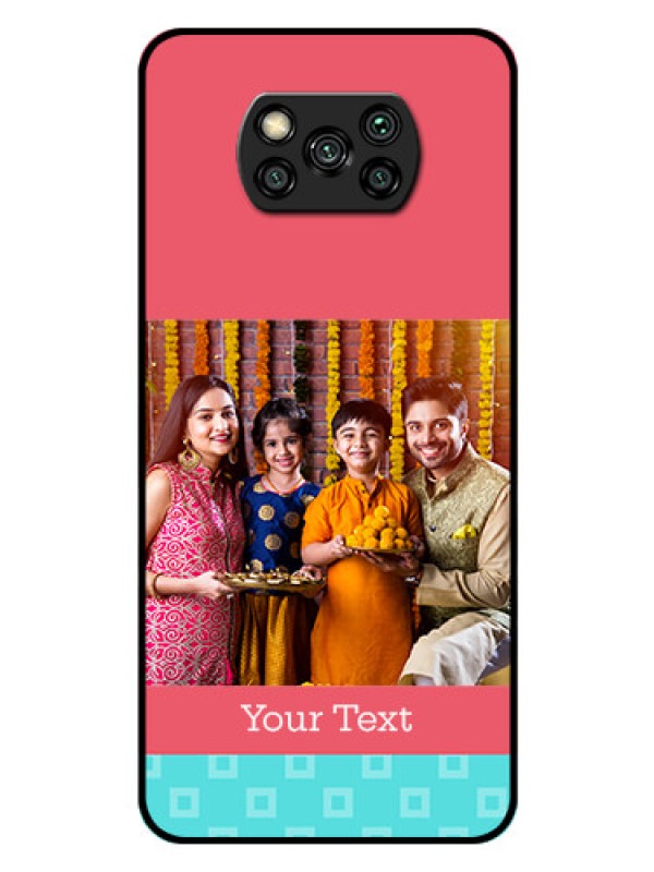 Custom Poco X3 Pro Personalized Glass Phone Case  - Peach & Blue Color Design