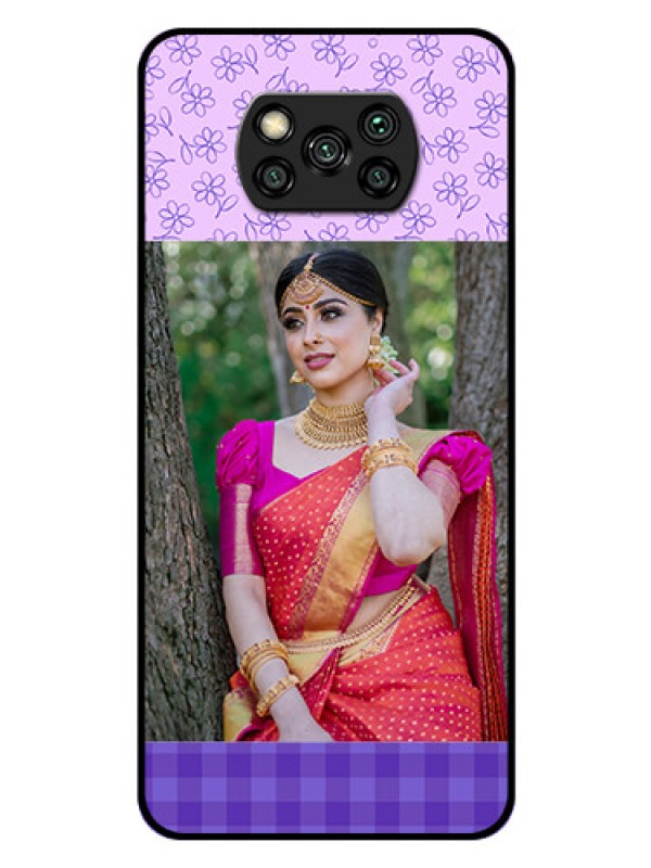 Custom Poco X3 Pro Custom Glass Phone Case  - Purple Floral Design