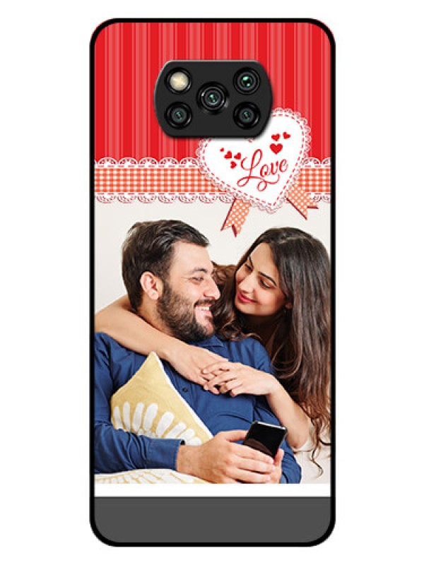Custom Poco X3 Pro Custom Glass Mobile Case  - Red Love Pattern Design