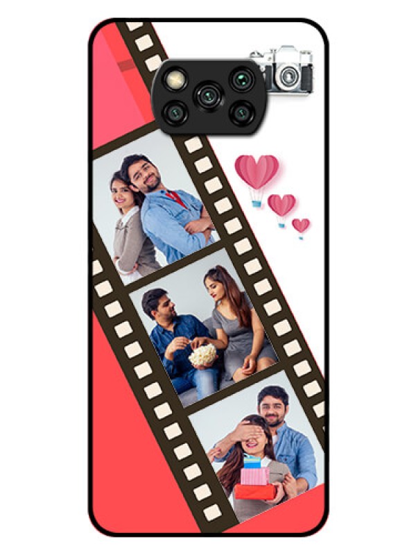 Custom Poco X3 Pro Personalized Glass Phone Case  - 3 Image Holder with Film Reel