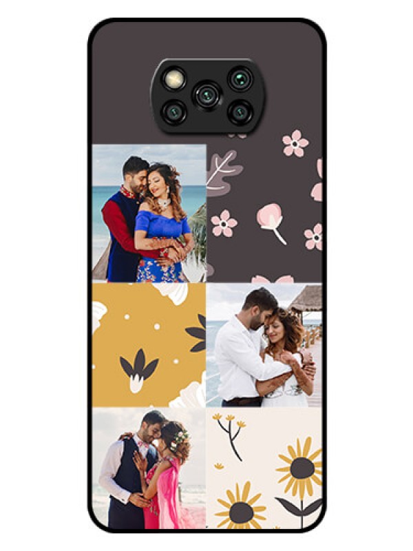 Custom Poco X3 Pro Photo Printing on Glass Case  - 3 Images with Floral Design