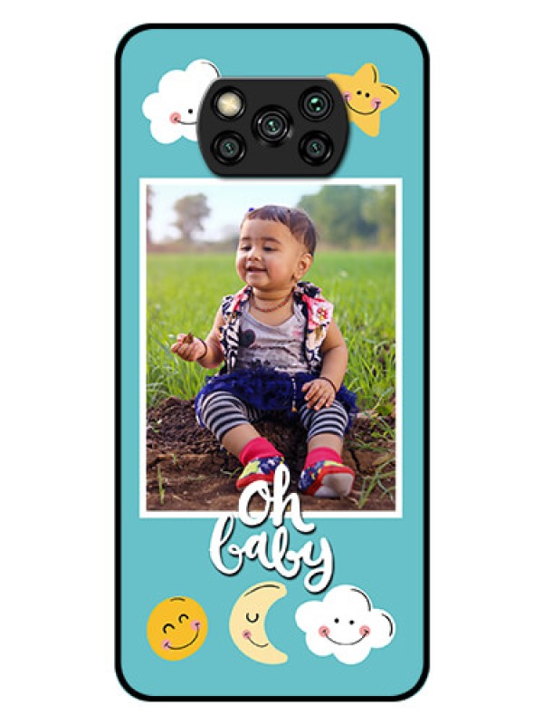 Custom Poco X3 Pro Personalized Glass Phone Case  - Smiley Kids Stars Design