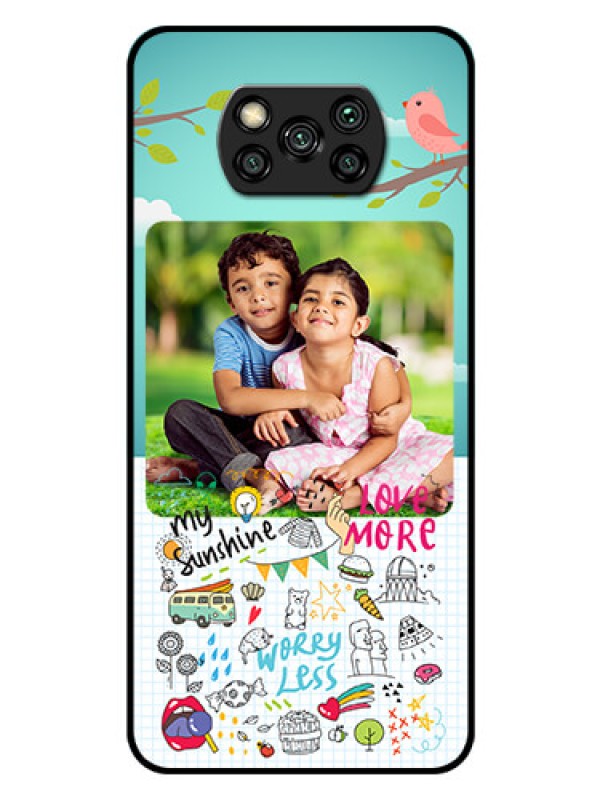 Custom Poco X3 Pro Photo Printing on Glass Case  - Doodle love Design