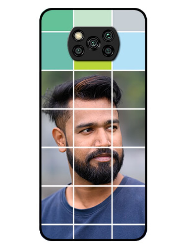 Custom Poco X3 Pro Photo Printing on Glass Case  - with white box pattern 