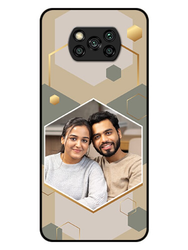 Custom Poco X3 Pro Photo Printing on Glass Case - Stylish Hexagon Pattern Design