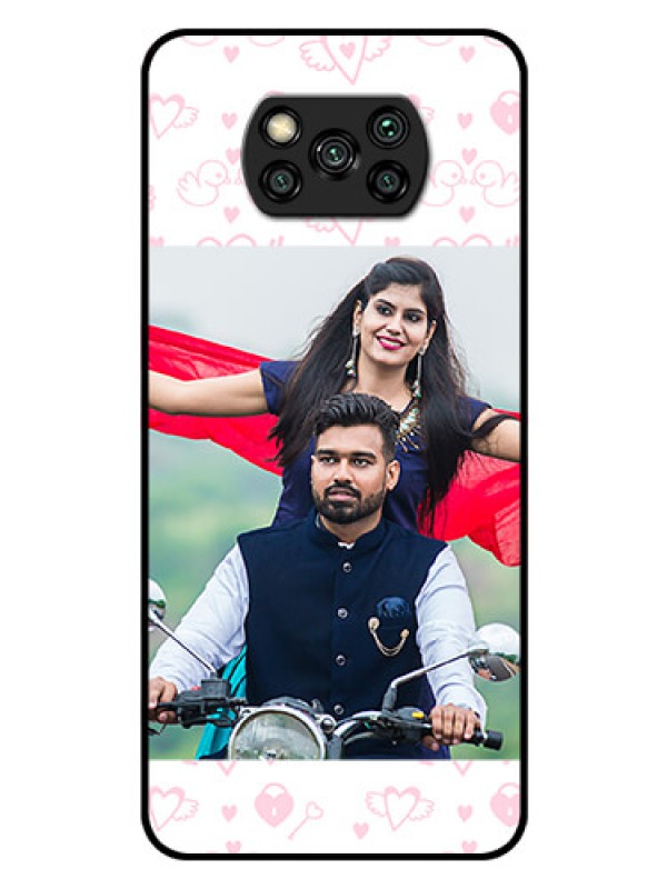 Custom Poco X3 Custom Glass Mobile Case  - Pink Flying Heart Design