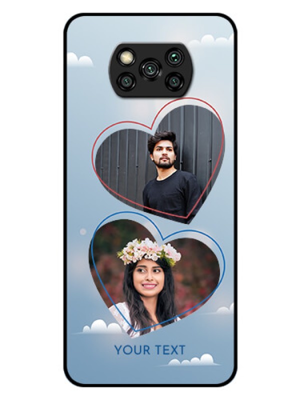 Custom Poco X3 Custom Glass Mobile Case  - Blue Color Couple Design 