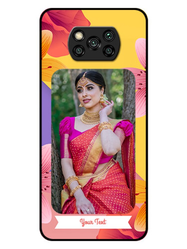 Custom Poco X3 Custom Glass Mobile Case  - 3 Image With Vintage Floral Design