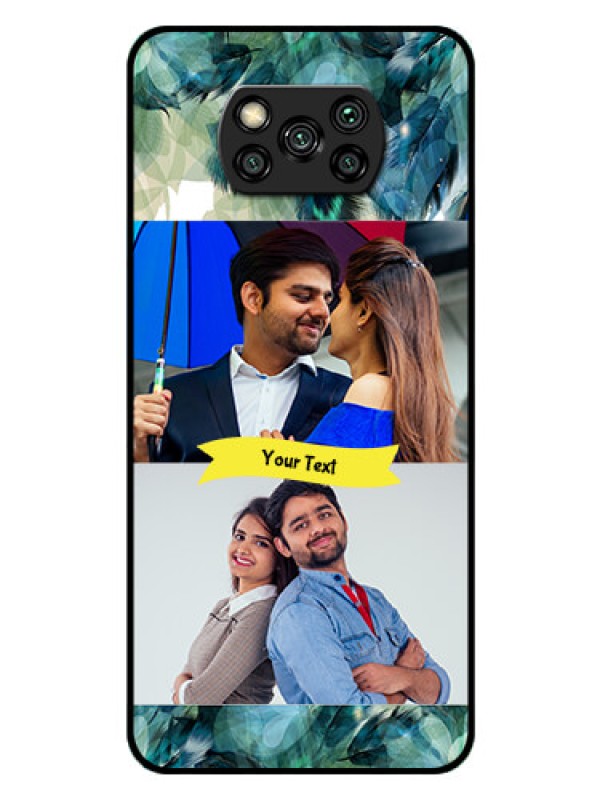 Custom Poco X3 Personalized Glass Phone Case  - Image with Boho Peacock Feather Design