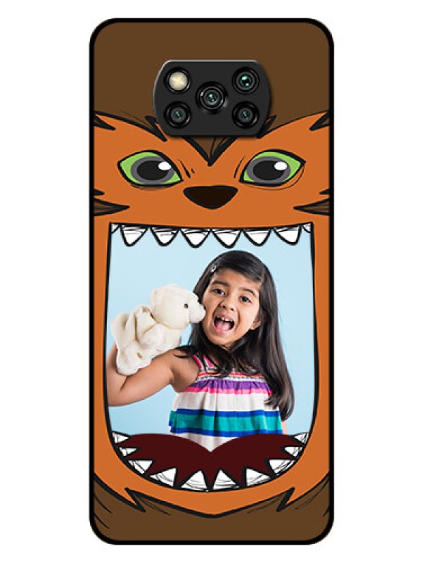 Custom Poco X3 Photo Printing on Glass Case  - Owl Monster Back Case Design