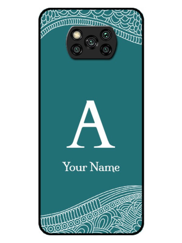 Custom Poco X3 Personalized Glass Phone Case - line art pattern with custom name Design