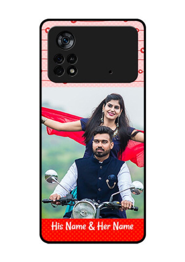 Poco X4 Pro 5G Personalized Glass Phone Case - Red Pattern Case Design