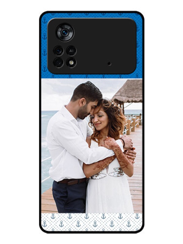 Custom Poco X4 Pro 5G Photo Printing on Glass Case - Blue Anchors Design
