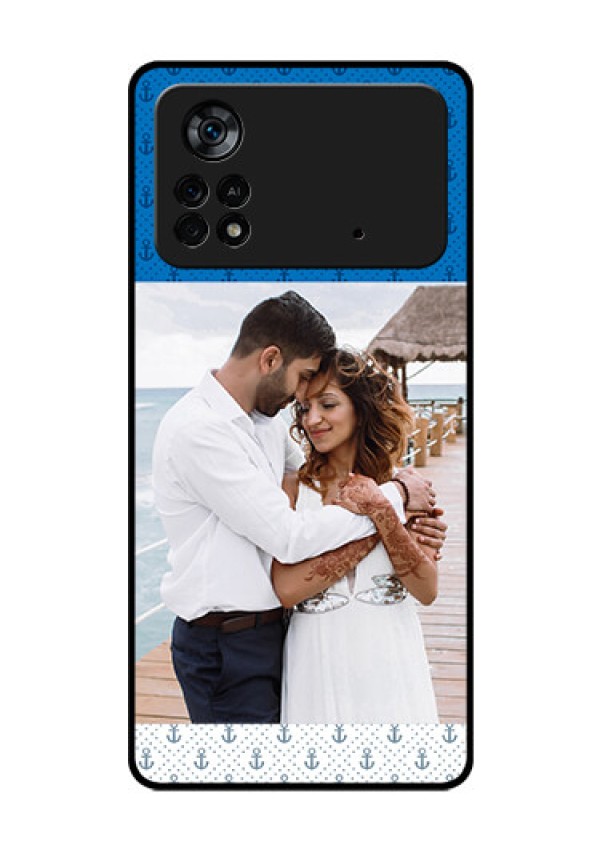 Poco X4 Pro 5G Photo Printing on Glass Case - Blue Anchors Design
