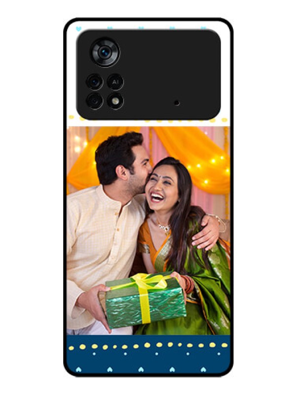 Custom Poco X4 Pro 5G Personalized Glass Phone Case - White and Blue Abstract Design