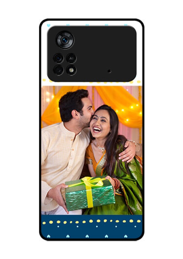 Poco X4 Pro 5G Personalized Glass Phone Case - White and Blue Abstract Design