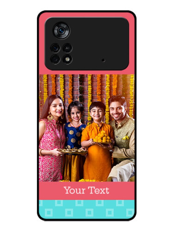 Custom Poco X4 Pro 5G Personalized Glass Phone Case - Peach & Blue Color Design