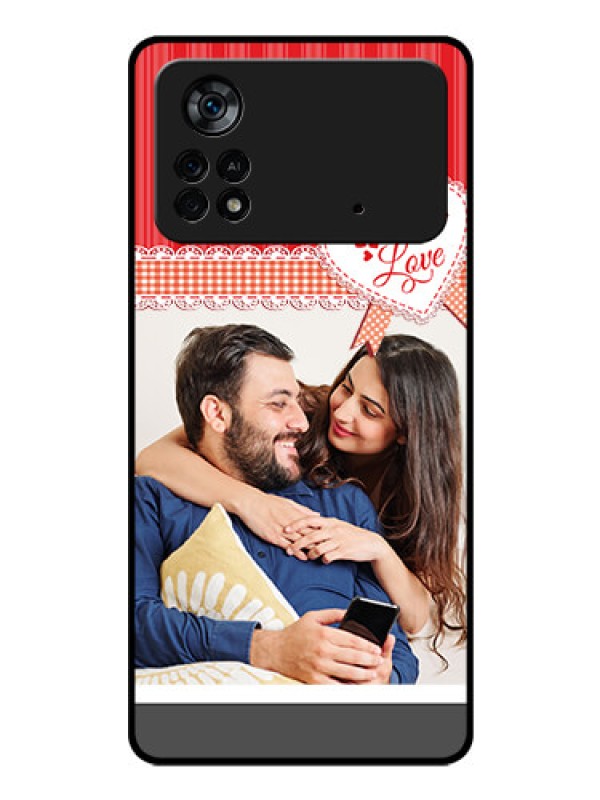 Custom Poco X4 Pro 5G Custom Glass Mobile Case - Red Love Pattern Design