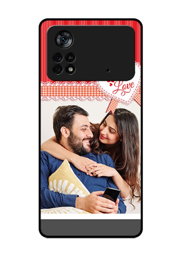 Poco X4 Pro 5G Custom Glass Mobile Case - Red Love Pattern Design