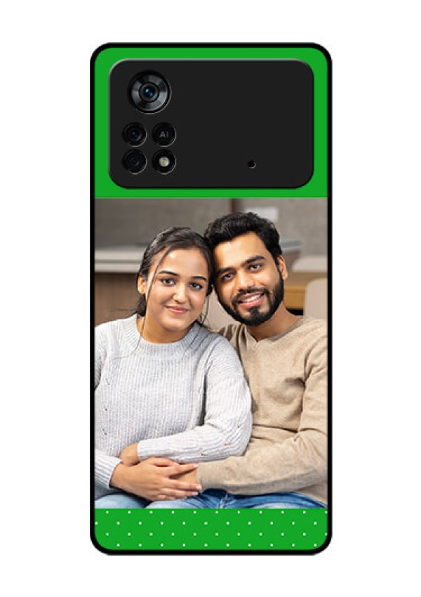 Poco X4 Pro 5G Personalized Glass Phone Case - Green Pattern Design