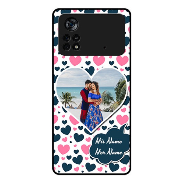 Poco X4 Pro 5G Custom Glass Phone Case - Pink & Blue Heart Design