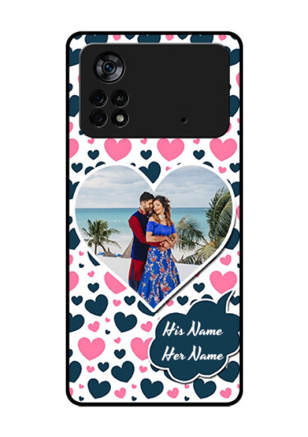 Poco X4 Pro 5G Custom Glass Phone Case - Pink & Blue Heart Design