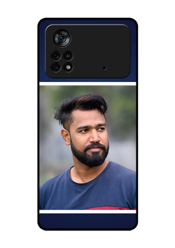 Poco X4 Pro 5G Personalized Glass Phone Case - Simple Royal Blue Design