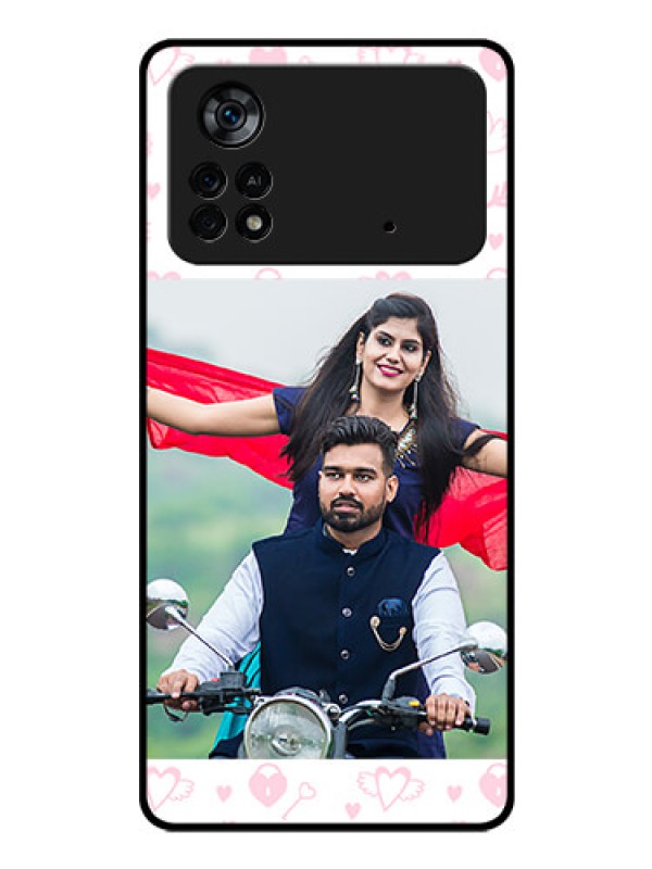 Custom Poco X4 Pro 5G Custom Glass Mobile Case - Pink Flying Heart Design